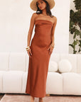Robe Femme Dos Nu en Satin Tricoté – Encolure Croisée