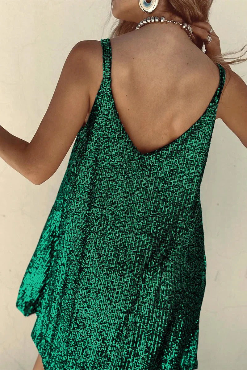 Robe Mini Femme en tissu léger, à paillettes, coupe moulante – Menvelo