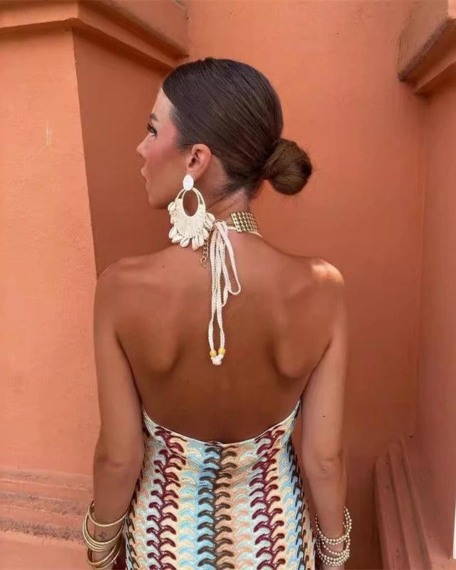 Robe Maxi Bohème Femme en Tissu Léger – Style Dos Nu à Dos Ouvert