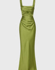 Robe Longue Sirène Femme – Tissu Satiné Fluide à Effet Drapé