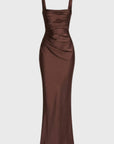 Robe Longue Sirène Femme – Tissu Satiné Fluide à Effet Drapé