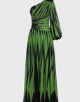 Robe Longue Femme Asymétrique à Imprimé – Épaule Dénudée Élégante
