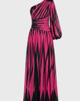 Robe Longue Femme Asymétrique à Imprimé – Épaule Dénudée Élégante