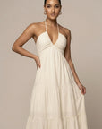 Robe Maxi Femme à Col Halter – Volants à Étages Dos Ouvert