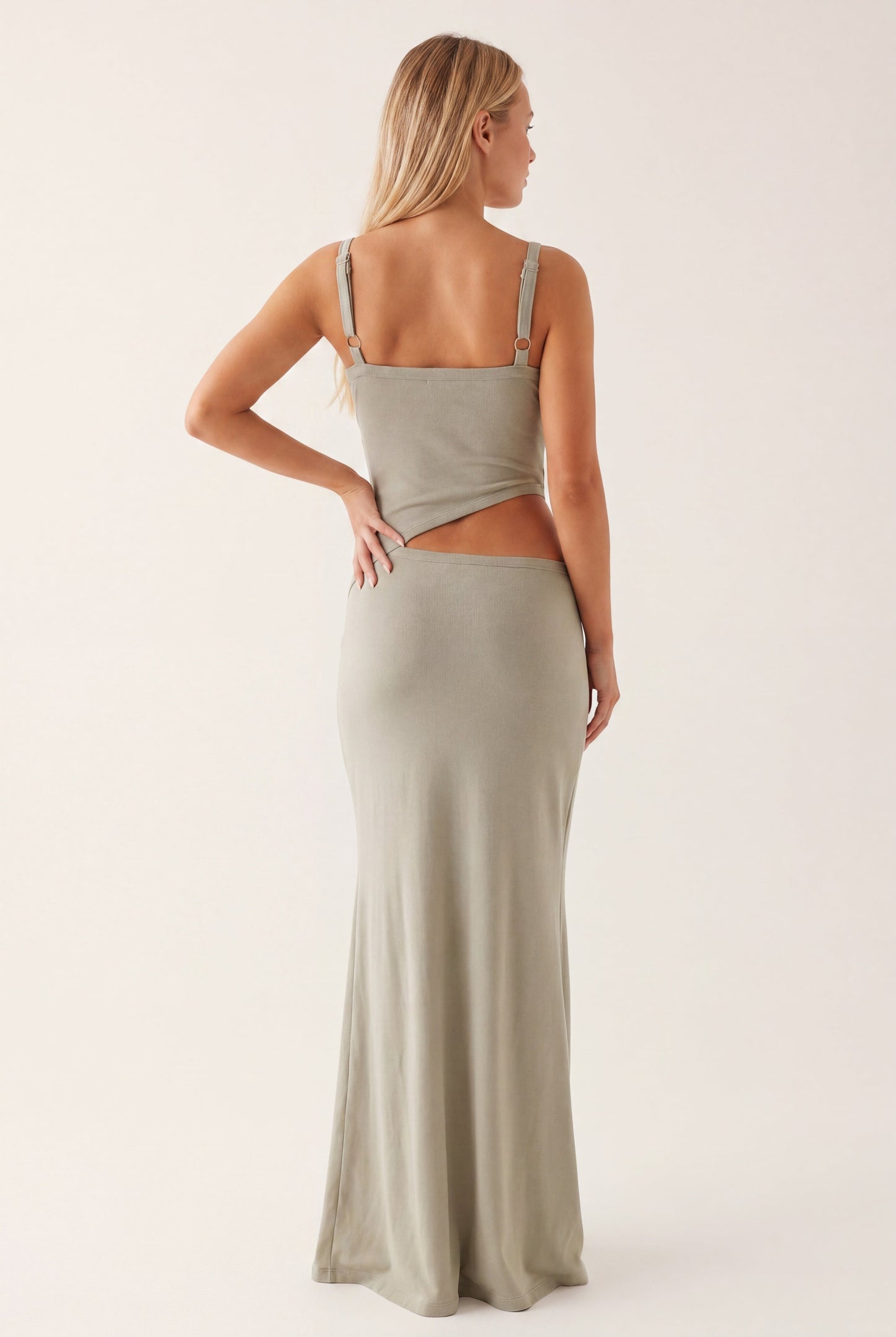 Robe Maxi Femme à Découpes – Dos Nu Bretelles Ajustables à Nouer