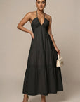 Robe Maxi Femme à Col Halter – Volants à Étages Dos Ouvert