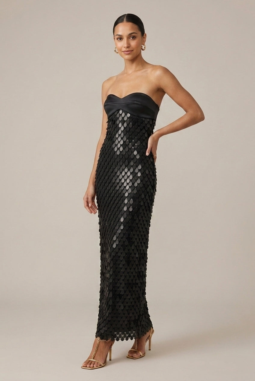 Robe Longue Femme à Sequins – Bustier Cœur Sans Bretelles