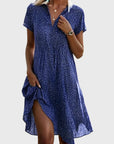 Robe midi femme à pois – col V manches courtes coupe décontractée