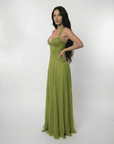 Robe Longue Femme à Col Licou – Dos Corset Lacé & Jupe Plissée