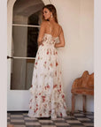 Robe Maxi Fleurie Femme à Lacets – Coupe Ajustée Fente Latérale