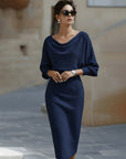Robe Midi en Maille pour Femme – Manches Chauve-Souris Coupe Ajustée