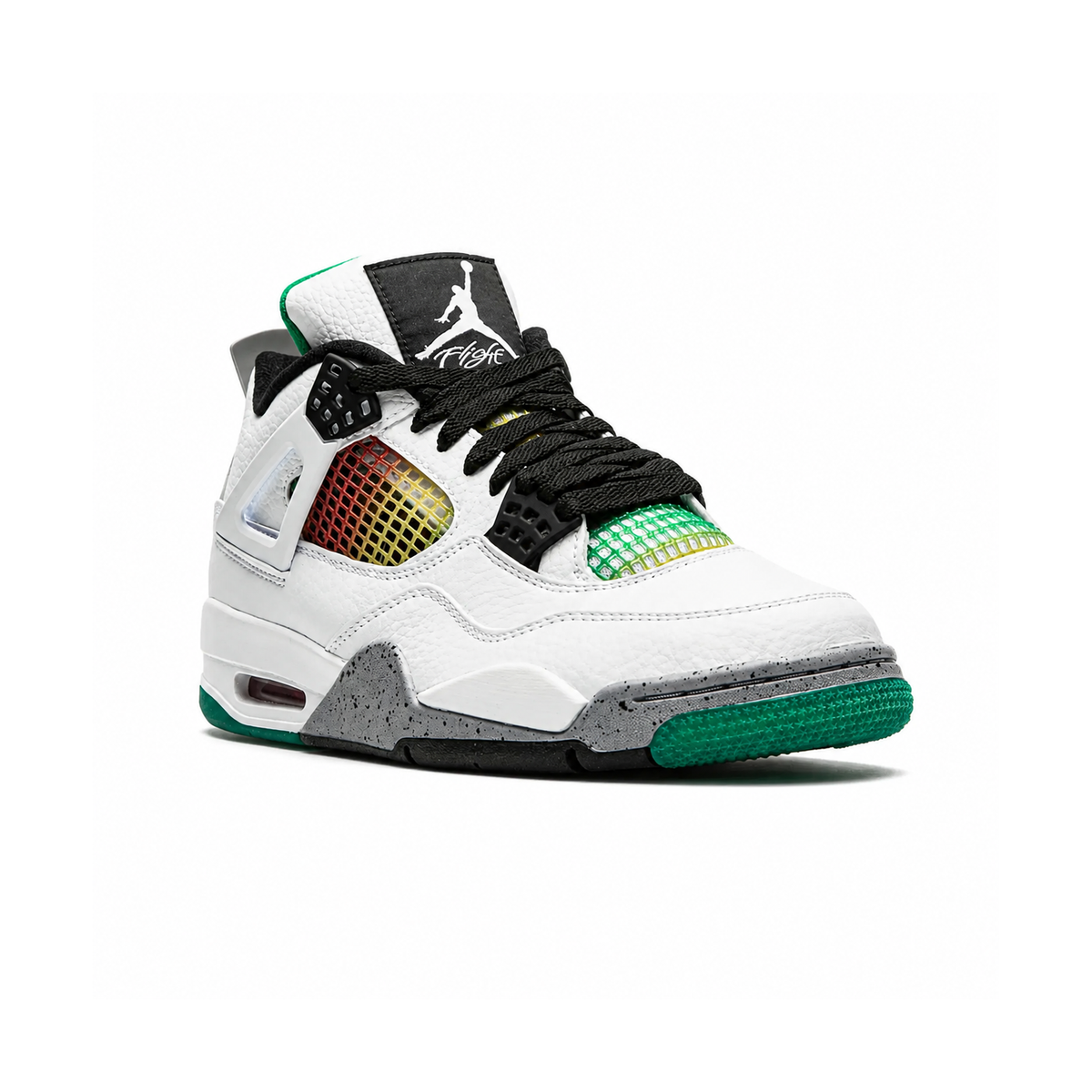 Air Jordan 4 Lucid Green Rasta baskets homme et femme en cuir vert, vue de face