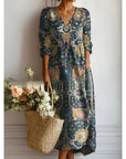 Robe Midi Femme Imprimée – Coupe Fluide et Col en V Bohème