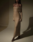 Robe Longue Femme Pailletée – Coupe Moulante Épaules Dénudées