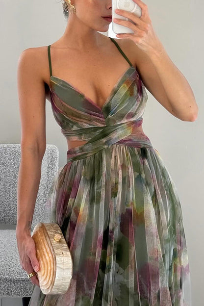 Robe maxi femme en mesh floral – Buste ajusté jupe fluide