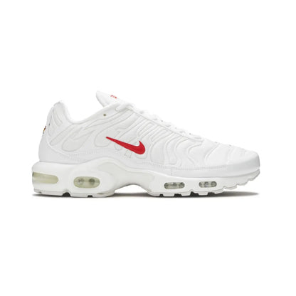 Nike Air Max Plus TN x Supreme White Speed Red baskets homme et femme en mesh et TPU blanc rouge, vue de profil