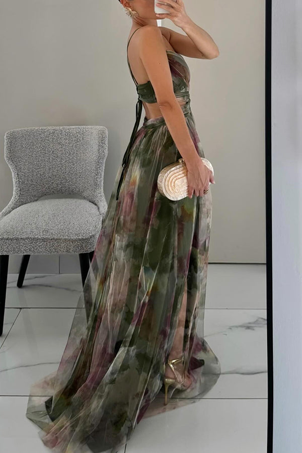 Robe maxi femme en mesh floral – Buste ajusté jupe fluide
