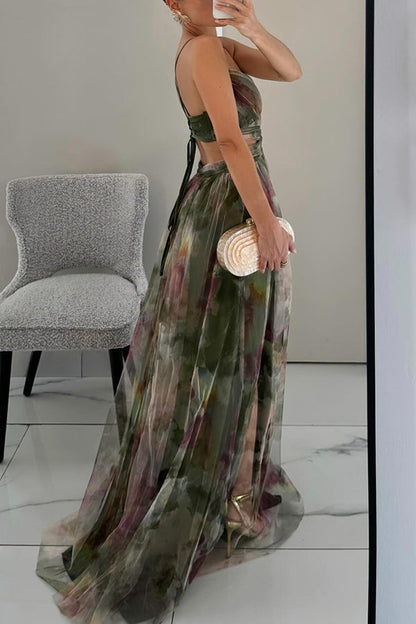 Robe maxi femme en mesh floral – Buste ajusté jupe fluide