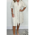 Robe Midi Femme en Coton-Lin – Coupe Décontractée Boutonnée