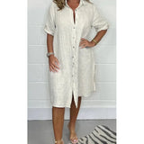 Robe Midi Femme en Coton-Lin – Coupe Décontractée Boutonnée