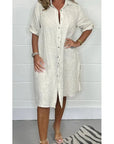 Robe Midi Femme en Coton-Lin – Coupe Décontractée Boutonnée