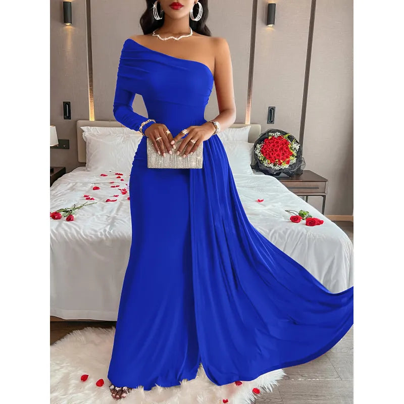 Robe Femme Maxi Épaules Dénudées – Silhouette Élancée et Fluide
