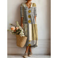 Robe Midi Femme Imprimée – Coupe Fluide et Col en V Bohème