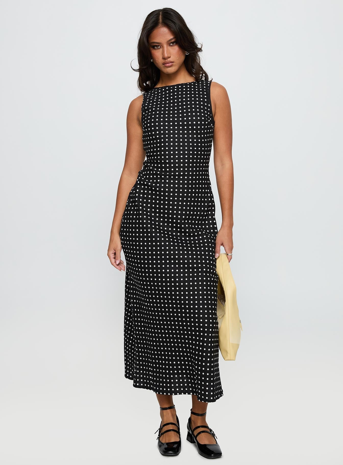 Robe Midi Femme Sans Manches à Pois – Encolure Ronde Silhouette Fluide