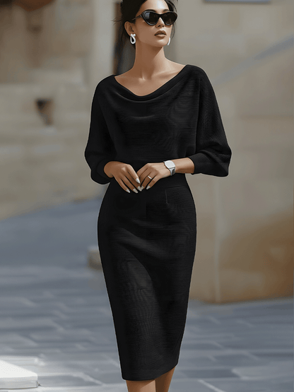 Robe Midi en Maille pour Femme – Manches Chauve-Souris Coupe Ajustée