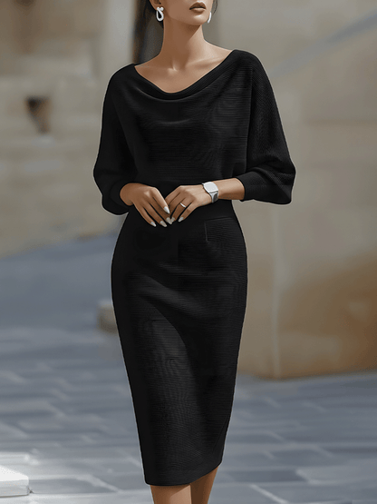 Robe Midi en Maille pour Femme – Manches Chauve-Souris Coupe Ajustée
