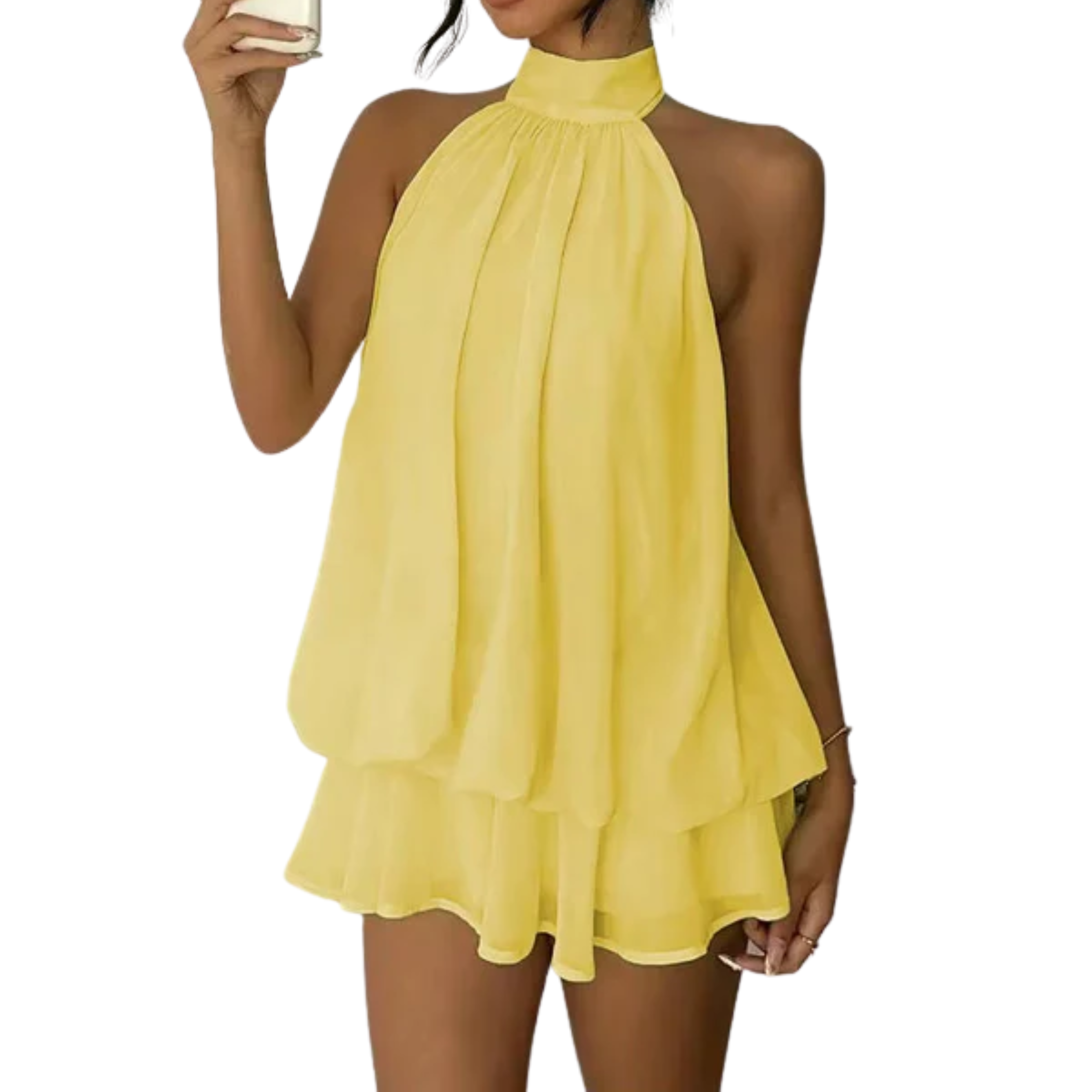Robe Mini Femme en tissu léger, dos nu, coupe fluide – Menvelo