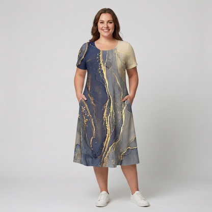 Robe Midi Femme Imprimée – Coupe Ample Tissu Fluide