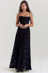 Robe longue à fines bretelles femme – coupe ajustée ourlet évasé
