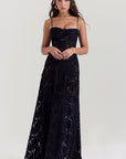 Robe longue à fines bretelles femme – coupe ajustée ourlet évasé