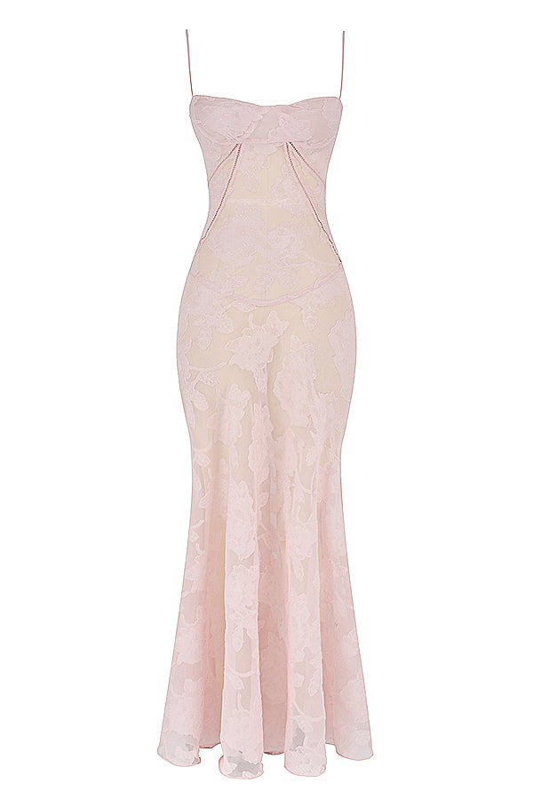 Robe longue à fines bretelles femme – coupe ajustée ourlet évasé