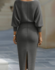 Robe Midi en Maille pour Femme – Manches Chauve-Souris Coupe Ajustée