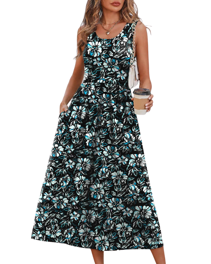 Robe Midi Femme en tissu léger, avec poches, coupe fluide – Menvelo