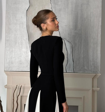 Robe Longue Structurée à Manches Longues pour Femme – Coupe Ajustée Style Soirée
