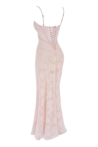 Robe longue à fines bretelles femme – coupe ajustée ourlet évasé