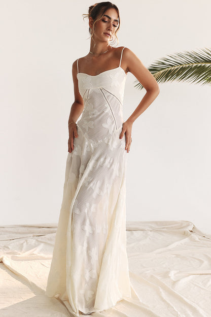 Robe longue à fines bretelles femme – coupe ajustée ourlet évasé