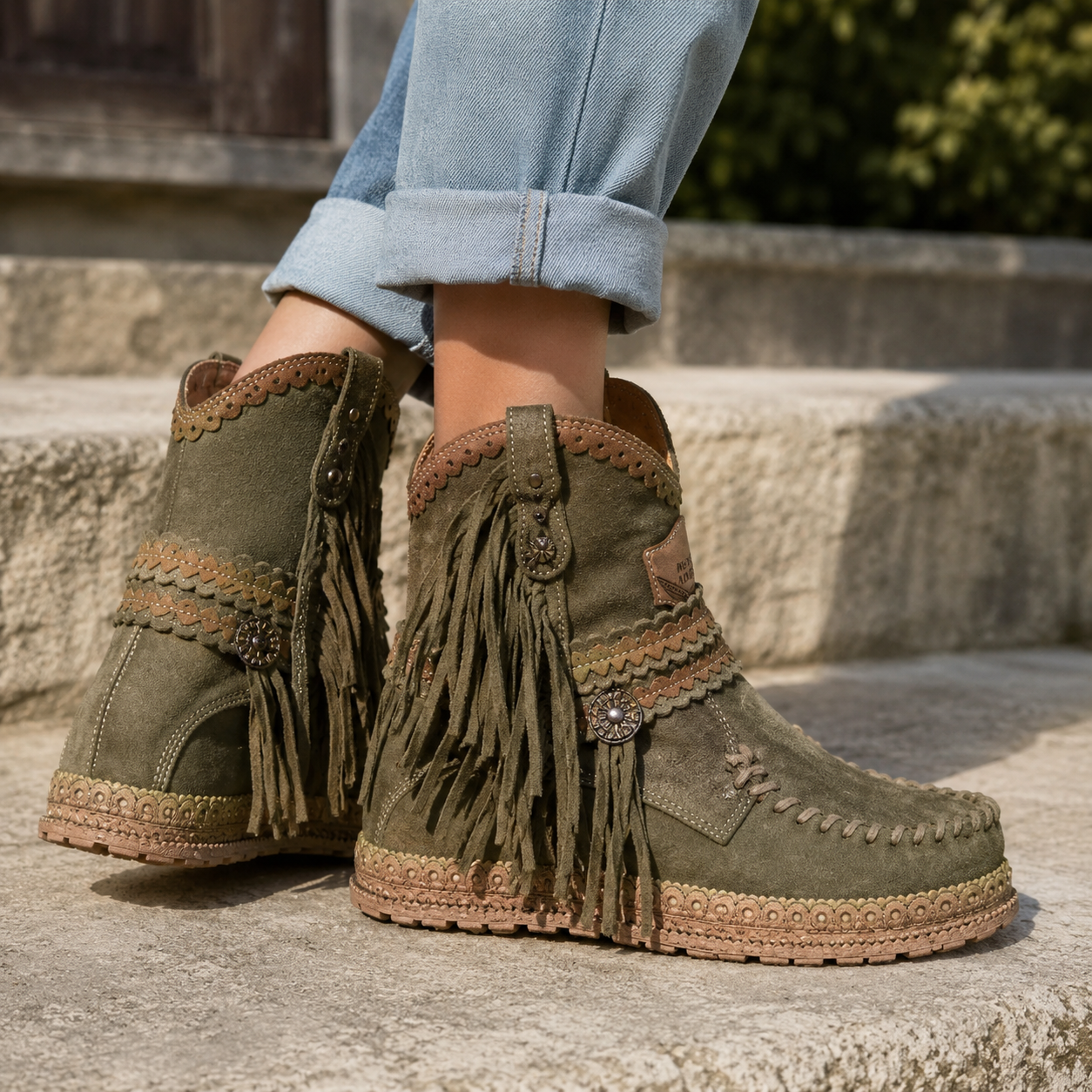 Bottes Western Femme Anaïs en Daim à Franges, Esprit Bohème