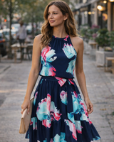 Menvelo Robe Midi Femme À Volants Coupe Fluide Sans Manches