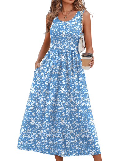Robe Midi Femme en tissu léger, avec poches, coupe fluide – Menvelo