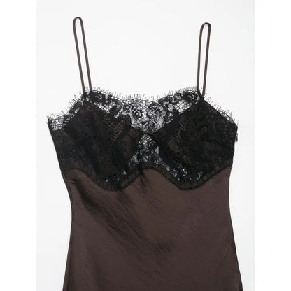 Robe Femme Asymétrique Dentelle et Satin – Design Élégant Mixte