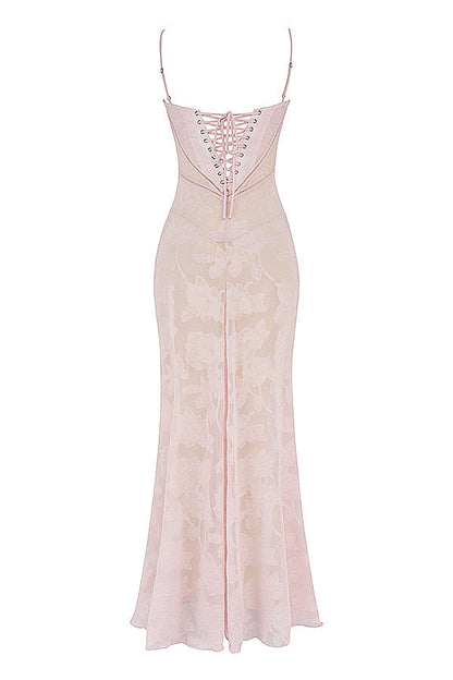 Robe longue à fines bretelles femme – coupe ajustée ourlet évasé