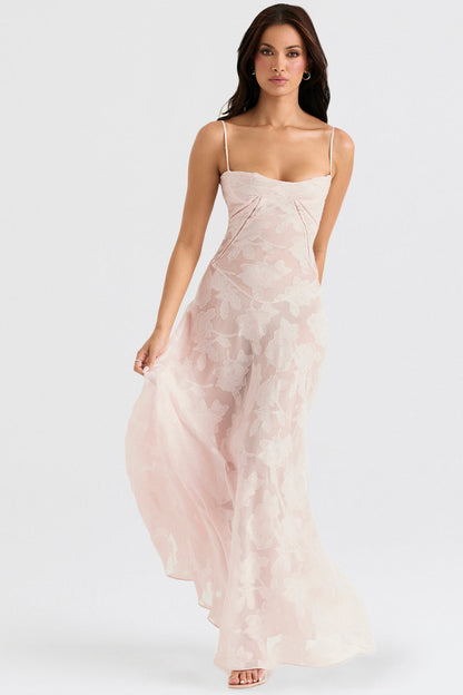 Robe longue à fines bretelles femme – coupe ajustée ourlet évasé