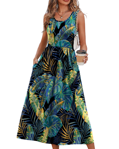 Robe Midi Femme en tissu léger, avec poches, coupe fluide – Menvelo