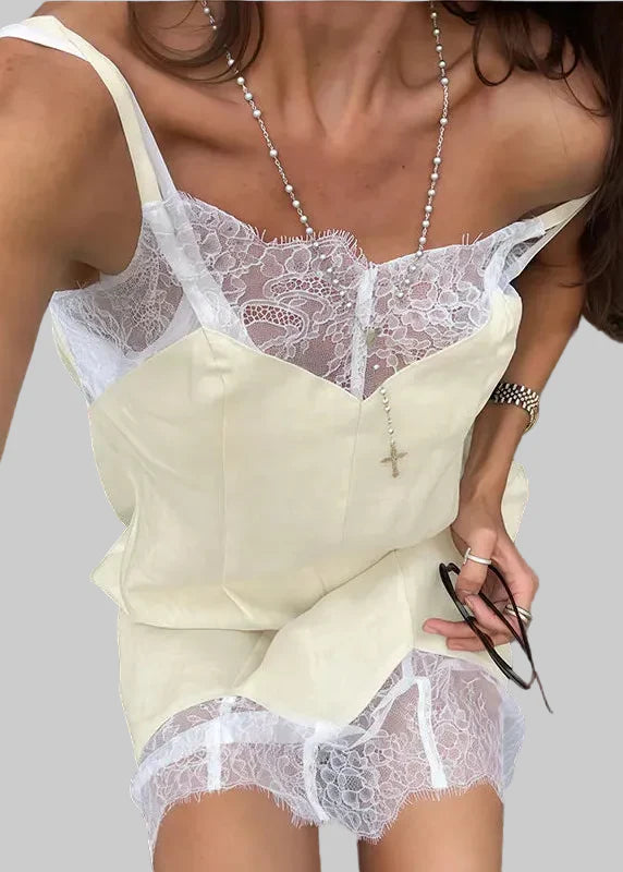 Robe Mini Femme en dentelle, sans manches, coupe confortable – Menvelo