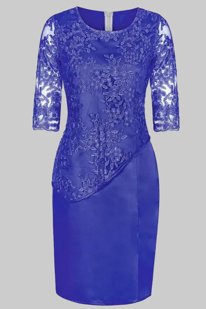 Robe Midi Femme à Broderie Florale – Manches en Dentelle Coupe Droite