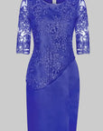 Robe Midi Femme à Broderie Florale – Manches en Dentelle Coupe Droite